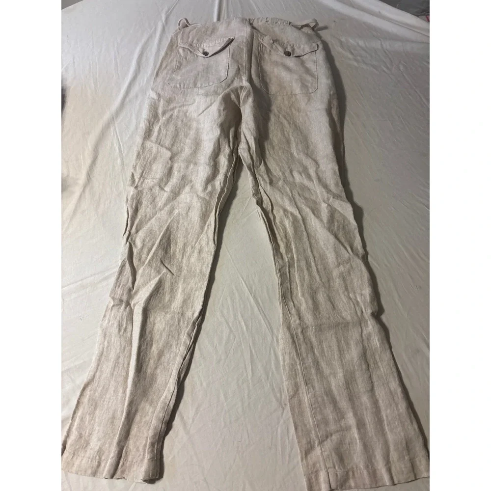 Linen Drawstring Pants Mens 37x31.5 Oatmeal Beige Straight Leg Coastal Excellent